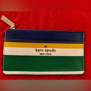 Kate Spade Blue(Navy), Yellow, Green, and White Clutch/Card Case. Preppy!